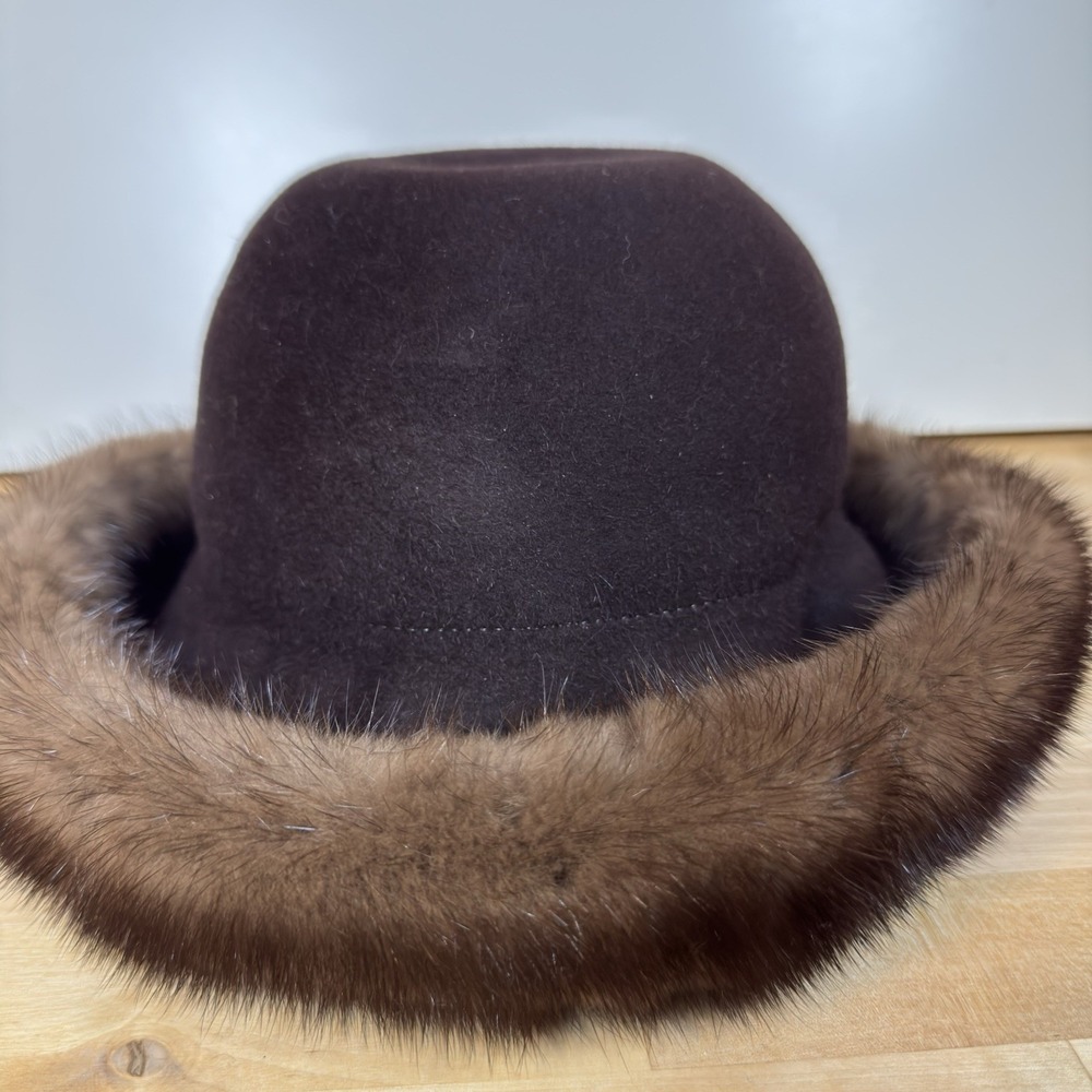 1960s NWT Kates Canada Natural Demi Buff Mink Fur Bowler Derby Hat - Union Made - Picture 7 of 16